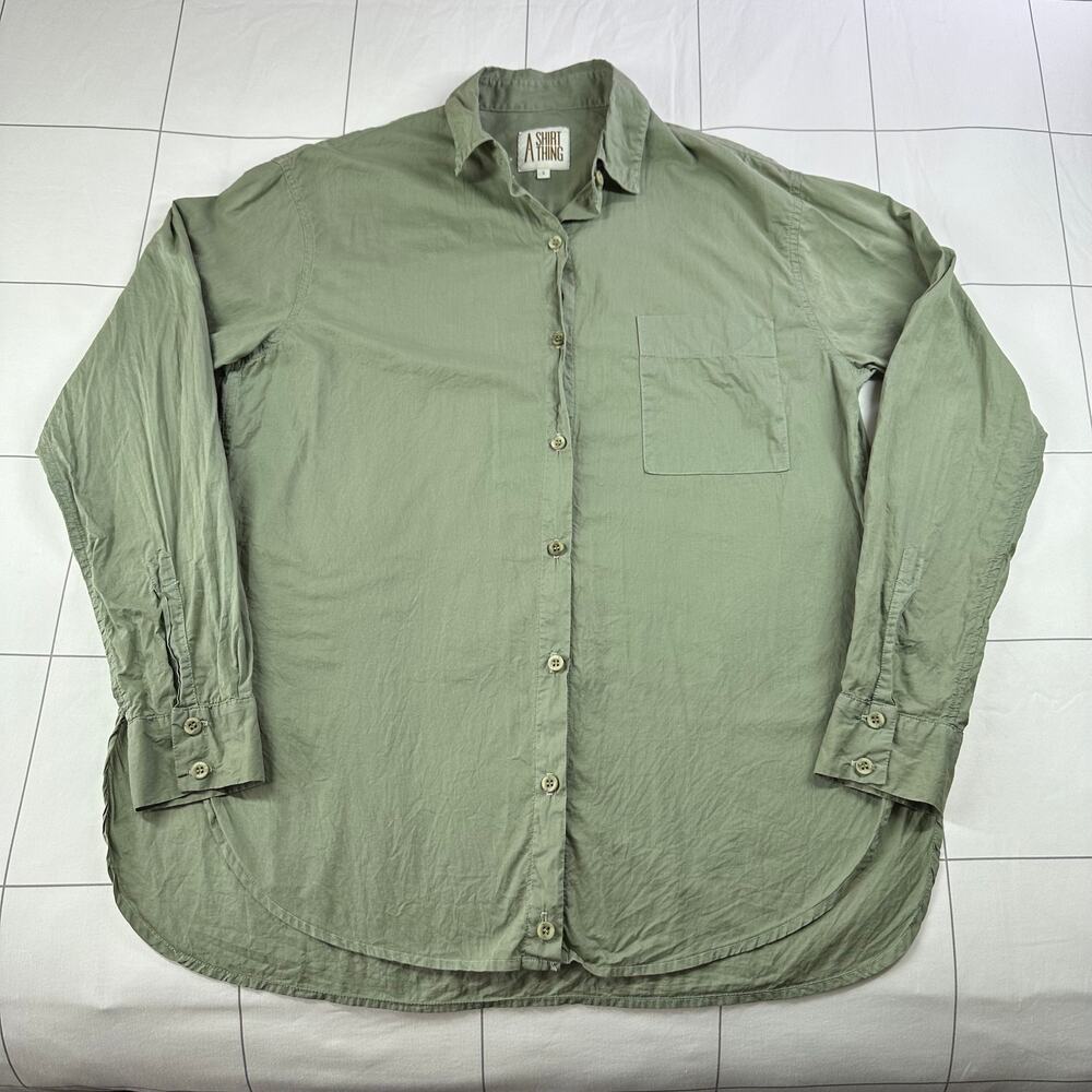 A Shirt Thing Top Womens Small Green Ondine Cabo Cotton Button Up Long Sleeve